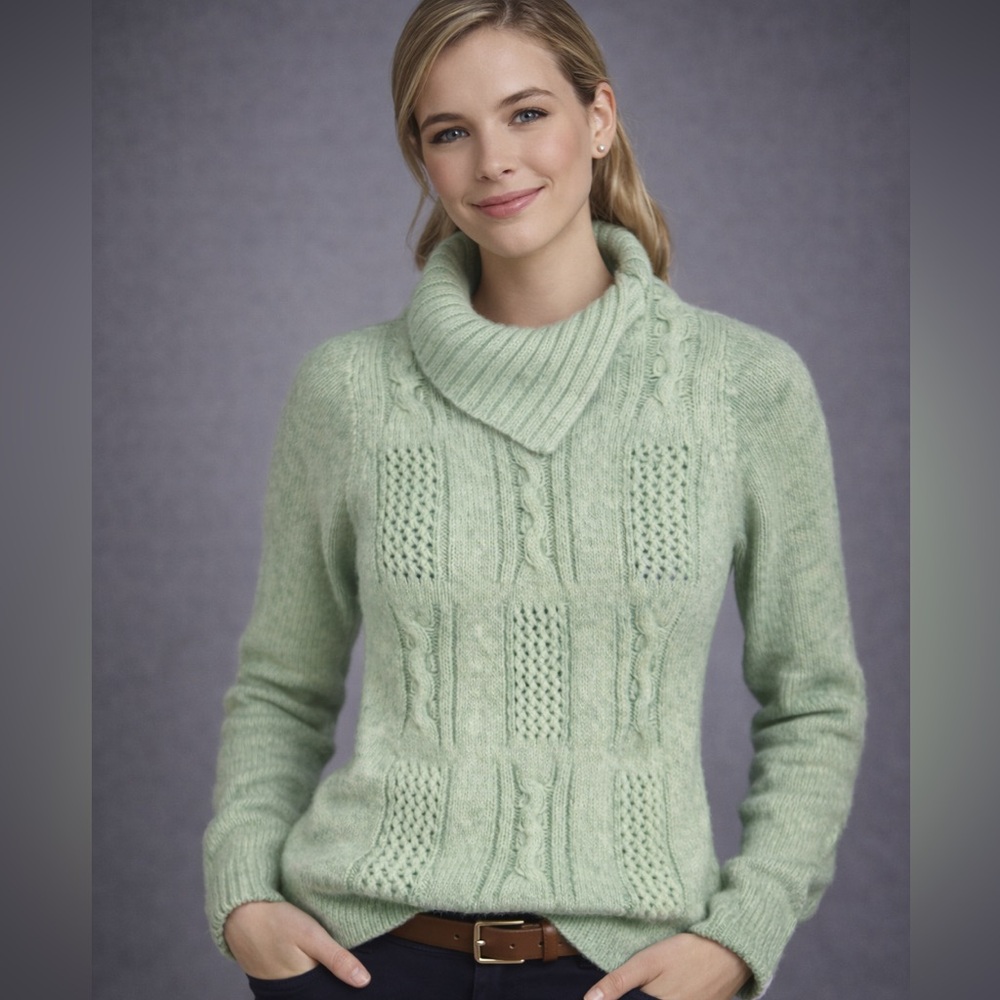 Vintage Asymmetrical Angora Cowl Fuzzy Cable Knit Sweater Smalle